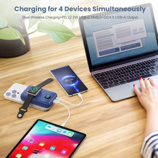 Magnetic Power Bank 10800 mAh for MagSafe, 4-in-1 Wireless Power Bank with i-Watch Charger, QC4.0 + PD 22.5 W USB C Fast Charging External Battery with LED Display for Apple Watch/iPhone 15/14/13/12 – Bild 4