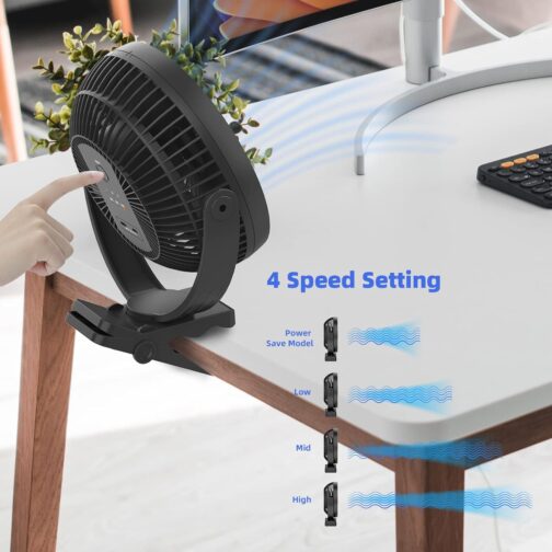 ATEngeus USB Fan, Hand Fan, Small Fan, USB Mini Fan, 4 Speeds, 90° Rotatable USB Fan, Low Noise, for Office, Home and Outdoor (TF29) – Bild 2