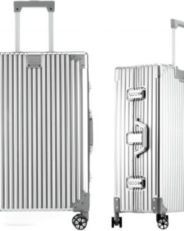 Hard Shell Suitcase Trolley Suitcase Travel Suitcase Hand Luggage Telescopic Handle TSA 4 Wheels, Silver (100% aluminium), Aluminium hard shell trolley with swivel castors