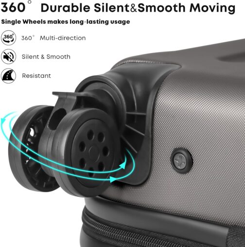 yonsly® Suitcase, Trolley, Travel Suitcase, Trolley Suitcase, Hand Luggage with 4 Wheels, 360°, ABS Hard Shell, Safety Lock, Soft Rubber Handle, 210D Lining, gray, S, YONSLY -B – Bild 4