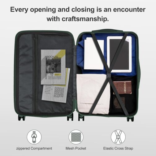 LALAHO Suitcase Set 2/3 Pieces, Travel Suitcase Set with Cosmetic Case, Hard Shell Suitcase Set Made of ABS, Luggage Set with Telescopic Handle, Hand Luggage and Corner Protectors, Dark green-1, M (55 – Bild 5
