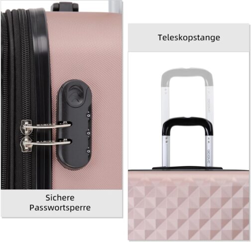 BEIBYE Twin Wheels 2066 Hard Case - 15 Colours - ABS Plastic - Combination Lock with Double Zip - Exclusive Interior and Extensive Functions, Pink-gold, Hard shell case – Bild 6