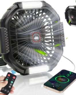 ZWOOS USB Camping Fan, 10400 mAh Rechargeable Table Wall/Quiet Fan with 4 Speed Levels, Adjustable Table Fan with LED Light for Outdoor Picnics, Fishing