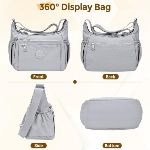 WACCET Women's Large Shoulder Bag, Waterproof Nylon Crossbody Bag with Adjustable Wide Shoulder Strap, Women's Handbag with Many Compartments, Lightweight Shoulder Bag for Travel, Work – Bild 7