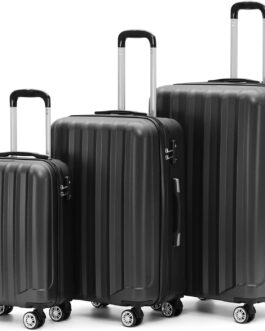 BEIBYE TSA-Schloß 2080 Twin Wheels 3-Piece Travel Suitcase Set Suitcase Set Trolley Trolleys Hard Case, black, Hard shell case