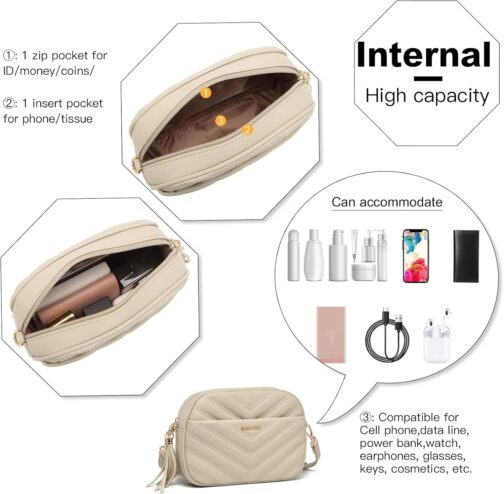 Miss Lulu Women's Small Shoulder Bag, Mobile Phone Case for Hanging Made of PU Leather, Crossbody Bag with Adjustable Strap, Shoulder Bags with 4 Compartments – Bild 6