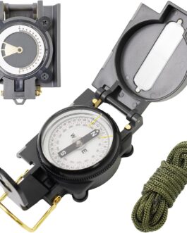 Outdoor Compass Navigation, Waterproof Navigation Tool for Kids with Adjustable Declination, Magnifying Glass and Scale, Army Green Lanyard