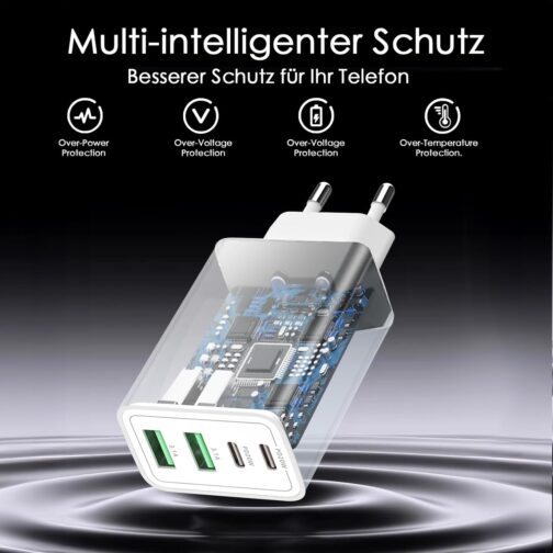 USB C Charger, 40 W 4 Ports Multiple Charger with USB-C and USB-A, PD Power Adapter Quick Charger USB Power Supply for iPhone 16 15 14 13 12 11 Pro Max SE 8, iPad, Pixel, Mobile Phone Plug Charger – Bild 4