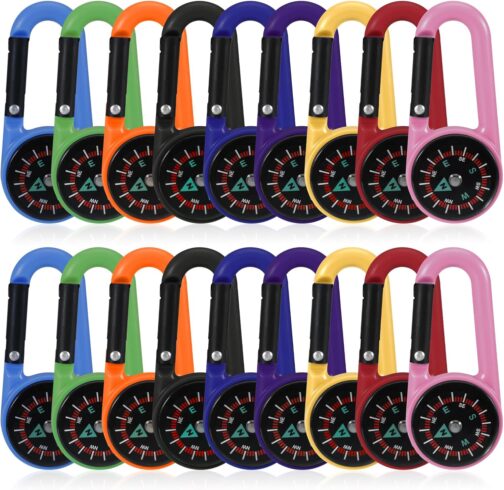 kodivenj Pack of 18 Compass with Carabiner Hook, Mini Compass Keychain, Multifunctional Portable for Outdoor Hiking Camping