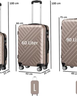 Zelsius Suitcase Set of 3 | ABS Hard Case with Combination Lock, Double Wheels and Inner Divider | Hand Luggage Suitcase, Hard Case Set 3 Pieces, Trolley, Large Suitcase, Luggage Set, champagne,