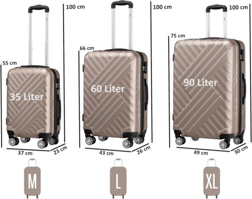 Zelsius Suitcase Set of 3 | ABS Hard Case with Combination Lock, Double Wheels and Inner Divider | Hand Luggage Suitcase, Hard Case Set 3 Pieces, Trolley, Large Suitcase, Luggage Set, champagne, – Bild 2