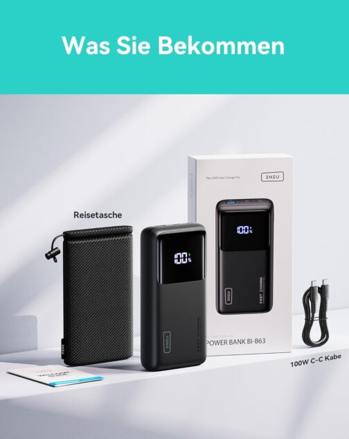 INIU Laptop Power Bank, 100 W 25000 mAh Power Bank, USB-C Input & Output, Small External Mobile Phone Batteries, Compatible with MacBook, Surface, iPad, Fire TV Stick, Camera, DJI, iPhone 16 15 14 – Bild 7