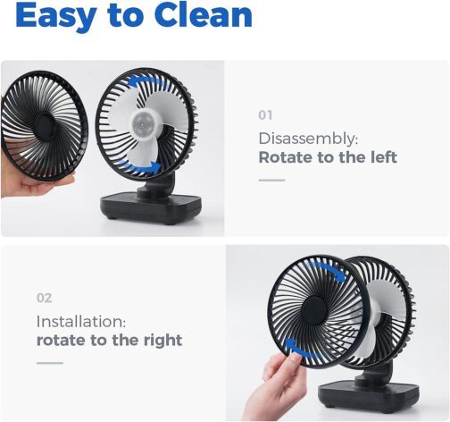 OCOOPA USB Fan Ultra Quiet - 4000 mAh Table Fan, 4 Speeds, Mini Fan for Desk, Home and Office, Black – Bild 4