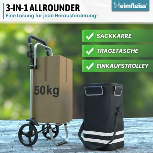 Heimfleiss® Foldable Shopping Trolley with 56 L Volume [+ Spare Wheels] | Foldable Shopping Trolley with 50 kg Load Capacity | Lightweight Shopping Bag with Wheels | Hackenporsche Shopping Trolley – Bild 9