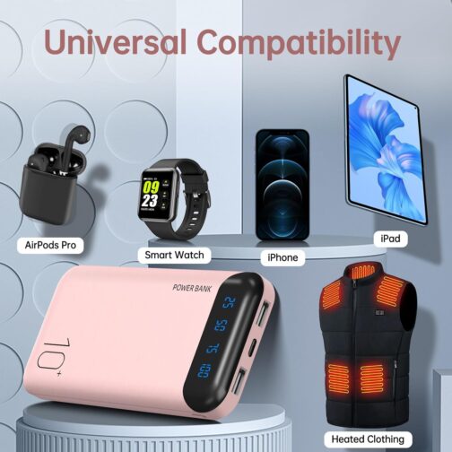 Power Bank 10000 mAh Mobile Phone Portable Charger External Battery Pack with 2 USB 2.4A Outputs and USB C Input Compatible with Huawei iPhone 12 11 X iPad Samsung S20 Android Tablet (Pink, Large) – Bild 6