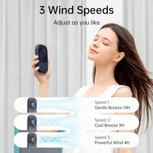 JISULIFE Handheld Fan, Mini Fan, Small Portable Fan with Holder, Rechargeable USB Eyelash Fan with 3 Speeds, Make Up Fan for the Office Outdoors, Blue – Bild 2