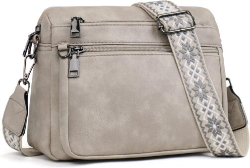 MUIIKOLA Shoulder bag ladies, shoulder bag women's medium size bag women's shoulder bag, shoulder bag women's leather, soft wide strap, B-beige grey, Fashionable