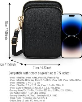 Casecond Mini Bag Women’s Mobile Phone Shoulder Bag Small Mobile Phone Case for Hanging with Purse Shoulder Bag Wallet Crossbody Bag for iPhone 16 Pro Max 15 14 13 Samsung Xiaomi up to 7.5 Inches