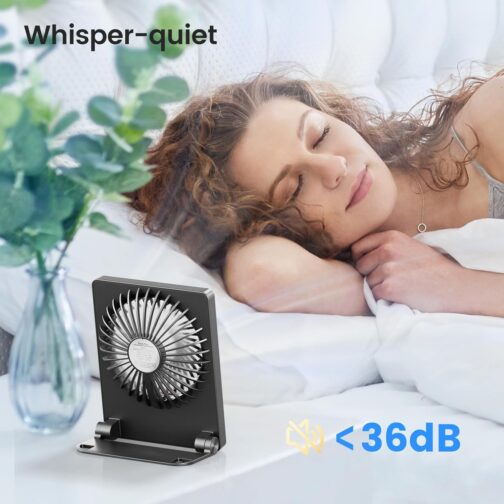 TriPole Desk Fan, Battery Operated, 180° Portable Fan, 3-Speed USB Fan, Ultra Thin Mini Fan for Home Office Travel Gifts for Women Men, Black – Bild 6