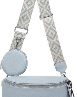 ER.Roulour Shoulder Bag Bum Bag Women’s Soft Leather Belt Bag Waist Bag with Wide Strap and Coin Crossbody Bag, blue, Retro