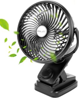 ELZO 20000 mAh USB Clip Fan, Mini Table Fan, LED Light Camping Fan, Rechargeable Automatic Oscillating Desktop Fan, Desk Fan for Home, Office, Pushchair