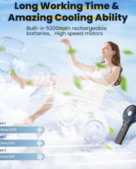 HandFan Portable Hand Fan, Folding Desktop USB Battery Fan with 5200mAh Power Bank Function, Mini Electric Personal Fan for Office/Home/Outdoor/Camping/Stroller