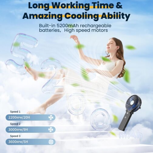 HandFan Portable Hand Fan, Folding Desktop USB Battery Fan with 5200mAh Power Bank Function, Mini Electric Personal Fan for Office/Home/Outdoor/Camping/Stroller – Bild 2
