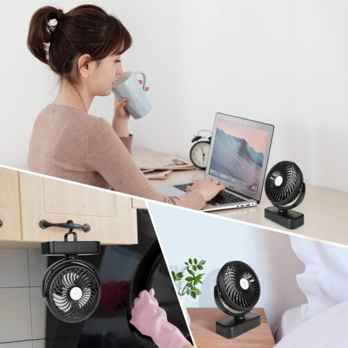 Portable Camping Fan Hanging Fan with LED Light, 40 Hours Operating Time, Rechargeable Table Fan with Hanging Hook for Tent, Motorhome, Survival Equipment, Office, Study – Bild 7