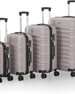 Juskys Hard Shell Suitcase Set Travel Suitcase – Combination Lock, Quiet 360° Wheels, Large, Telescopic Handle, Lightweight – 4 Hard Cases, champagne, Suitcase set