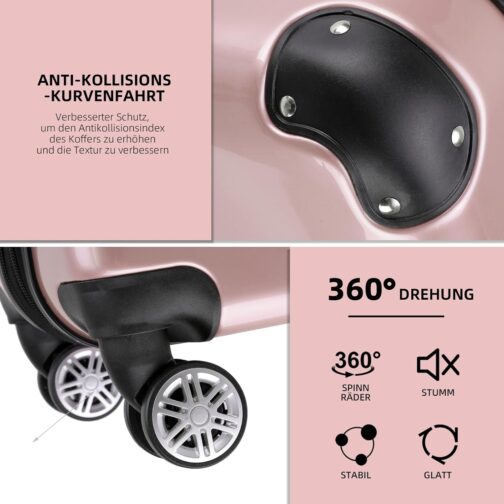 BEIBYE Hard Shell Suitcase, Trolley Suitcase, 4 Twin Wheels, Polycarbonate, Pink-gold – Bild 8