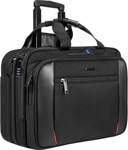 EMPSIGN Bussiness Trolley Laptop Bag with Wheels, Rolling Laptop Case with Wheels Up to 17.3 Inch Laptop Waterproof Briefcase for Business/Commuting/Travel/School, Black