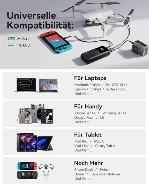 INIU Laptop Power Bank, 100 W 25000 mAh Power Bank, USB-C Input & Output, Small External Mobile Phone Batteries, Compatible with MacBook, Surface, iPad, Fire TV Stick, Camera, DJI, iPhone 16 15 14 – Bild 6