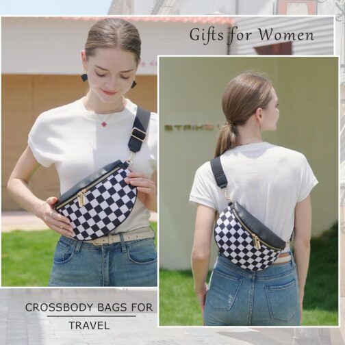 uniosul Women's Shoulder Bag, Wide Strap, Bum Bag, Stylish Checkered Crossbody Bag, Small Shoulder Bag for Festival Travel – Bild 7