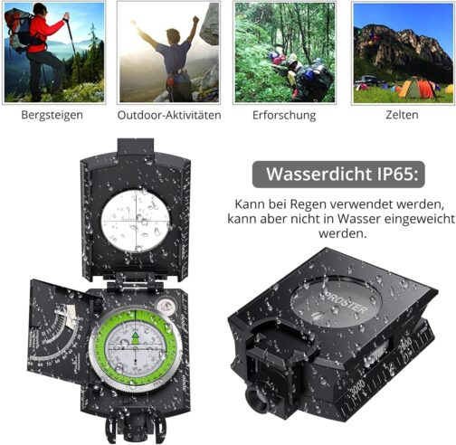 Proster Military Marching Compass Professional Pocket Compass with Clinometer Carrying Strap Bag for Hunting Hiking and Outdoor Activities – Bild 6