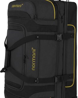normani Travel Bag 2-Wheel Trolley 120-150 Litres Soft Luggage Travel Bag with Wheels and 6 Compartments – Expandable Travel Trolley – Roller Bag Sports Bag 81 x 39 x 39/47 cm, black/yellow