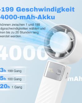 DDHTSAL USB Mini Foldable Fan – 4000 mAh Rechargeable Handheld Fan with Lanyard, 1-199 Multi-Level Speed Control, Portable Fans for Going Out | Home | Work