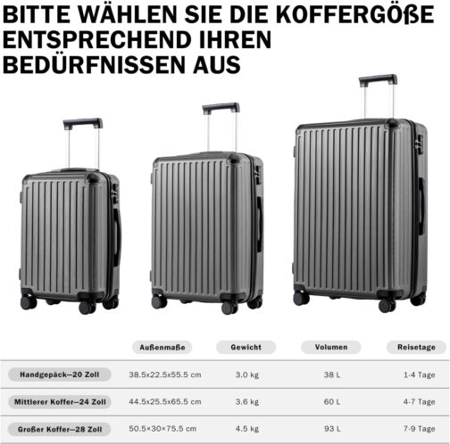 COOLIFE Suitcase Trolley Suitcase Hard Shell Suitcase Rolling Suitcase Travel Suitcase ABS Material with TSA Lock Telescopic Handle and 4 Twin Wheels, White, Hard shell suitcase travel suitcase hand – Bild 2