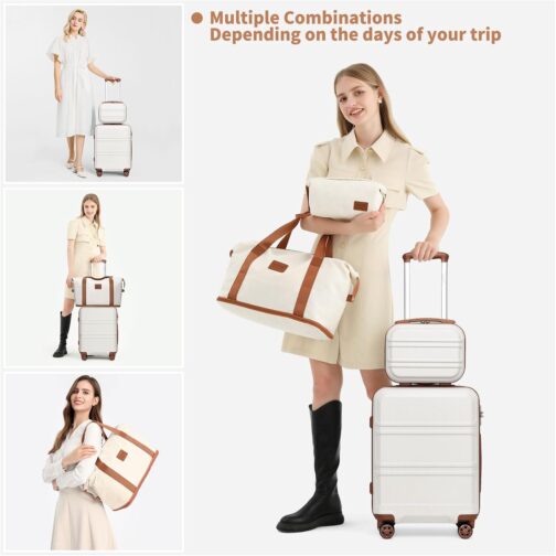 Kono Suitcase Set, ABS Hard Shell Hard Case Trolley with TSA Lock, Travel Suitcase, cream white – Bild 9