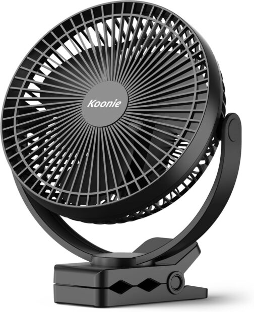 Koonie 10000 mAh Clip Fan, 20 cm Portable USB Fan Grow with Battery, 4 Speeds & 360° Rotation, Quiet Wall Fan, Table Fan for Home, Office, Pram, Camping, Grow Tent