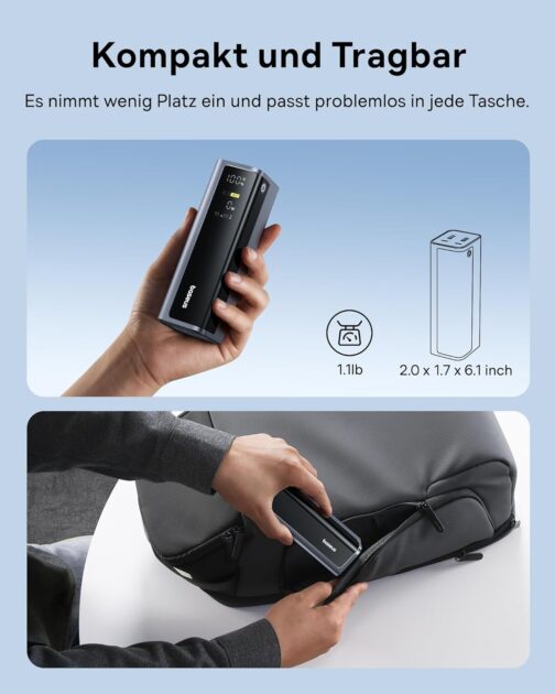 Baseus EnerGeek 145 W 20800 mAh Laptop Power Bank, External Battery with 2 x USB-C PD 3.0 100 W Max Fast Charge, Digital Display, Compatible with MacBook Pro, Dell, HP, SteamDeck, iPhone 16/15/14/13, – Bild 8