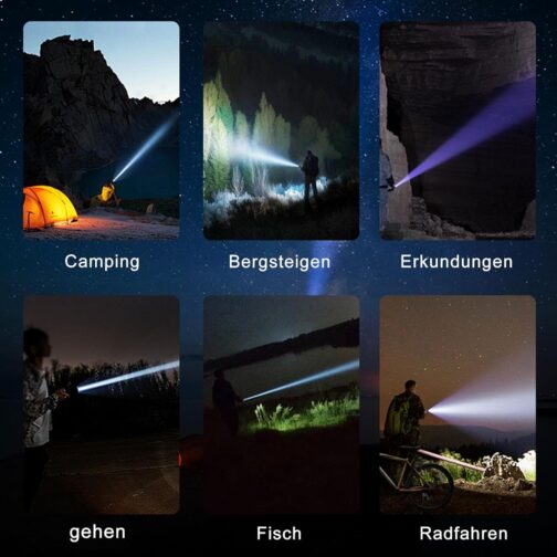 ASORT Rechargeable Torch 990,000 Lumens, Extremely Bright USB Rechargeable Tactical Torches, Zoomable, IP67 Waterproof, 10 Light Modes for Home, Outdoor, Emergencies, Patrol, Camping (with Battery) – Bild 8