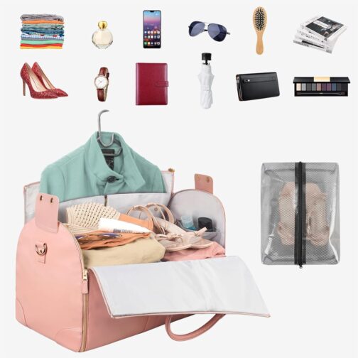 2-in-1 Convertible Luggage Garment Bags for Women, Convertible Garment Bag, Hanging Suit Bag, Waterproof Travel Bag with PU Leather Shoe Bag, Pink – Bild 2