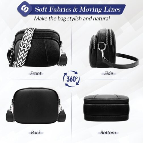 JUYANO Crossbody Bag Women's Wide Strap Leather Shoulder Bag Women's Small Shoulder Bags Fashion Small Shoulder Bag with 3 Zip Compartments 2 Removable Shoulder Straps – Bild 6