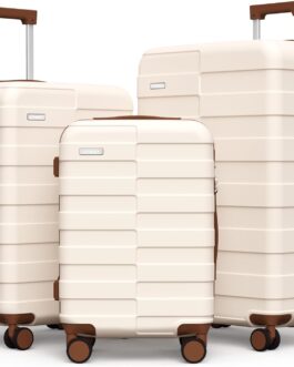 Vipbox Hard Shell Suitcase Set (3 Year VIP Service) Lightweight 100% PC Ultra Durable Expandable Trolley Hand Luggage Travel Suitcase with Wheels and TSA Lock, Elegant white, Suitcase set 3-piece hard