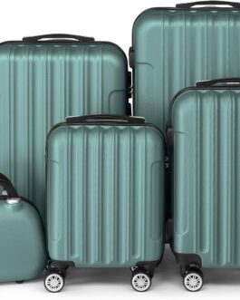 LEADZM Suitcase Set, 5 Pieces, Travel Suitcase Set, Suitcase Set, Hard Shell Trolley Made of ABS with Telescopic Handle, Hand Luggage, turquoise