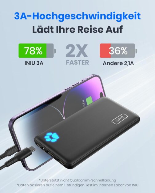 NIU Power Bank, Ultra-Thin USB C 10000 mAh External Battery, Three 3A Outputs Mobile Phone Power Bank with Torch for iPhone, Samsung, Galaxy, Huawei, Oneplus, Xiaomi, Google, iPad, Airpods, Android and More – Bild 8