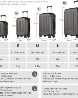yonsly® Suitcase, Trolley, Travel Suitcase, Trolley Suitcase, Hand Luggage with 4 Wheels, 360°, ABS Hard Shell, Safety Lock, Soft Rubber Handle, 210D Lining, gray, S, YONSLY -B