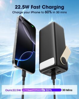 Power Bank 60,000 mAh – 22.5 W Quick Charge PD20W Power Bank, Large Capacity Battery Pack, LED Torch, Portable Charger for iPhone/Android and is a Must for Outdoor Travel and Camping