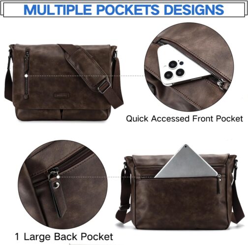 VX VONXURY Shoulder Bag Men and Women, Canvas/Leather, 14 Inch Laptop Bag, Messenger Bag, Work Bag for Work School, Coffee-vegan leader – Bild 4