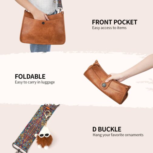 APHISON Shoulder Bag Women's Handbag Medium Crossbody Bag with Wide Strap Hobo Bag Shoulder Bag Vegan Leather Bag 2 Shoulder Straps Card Slot Travel Bag, 03-brown – Bild 3